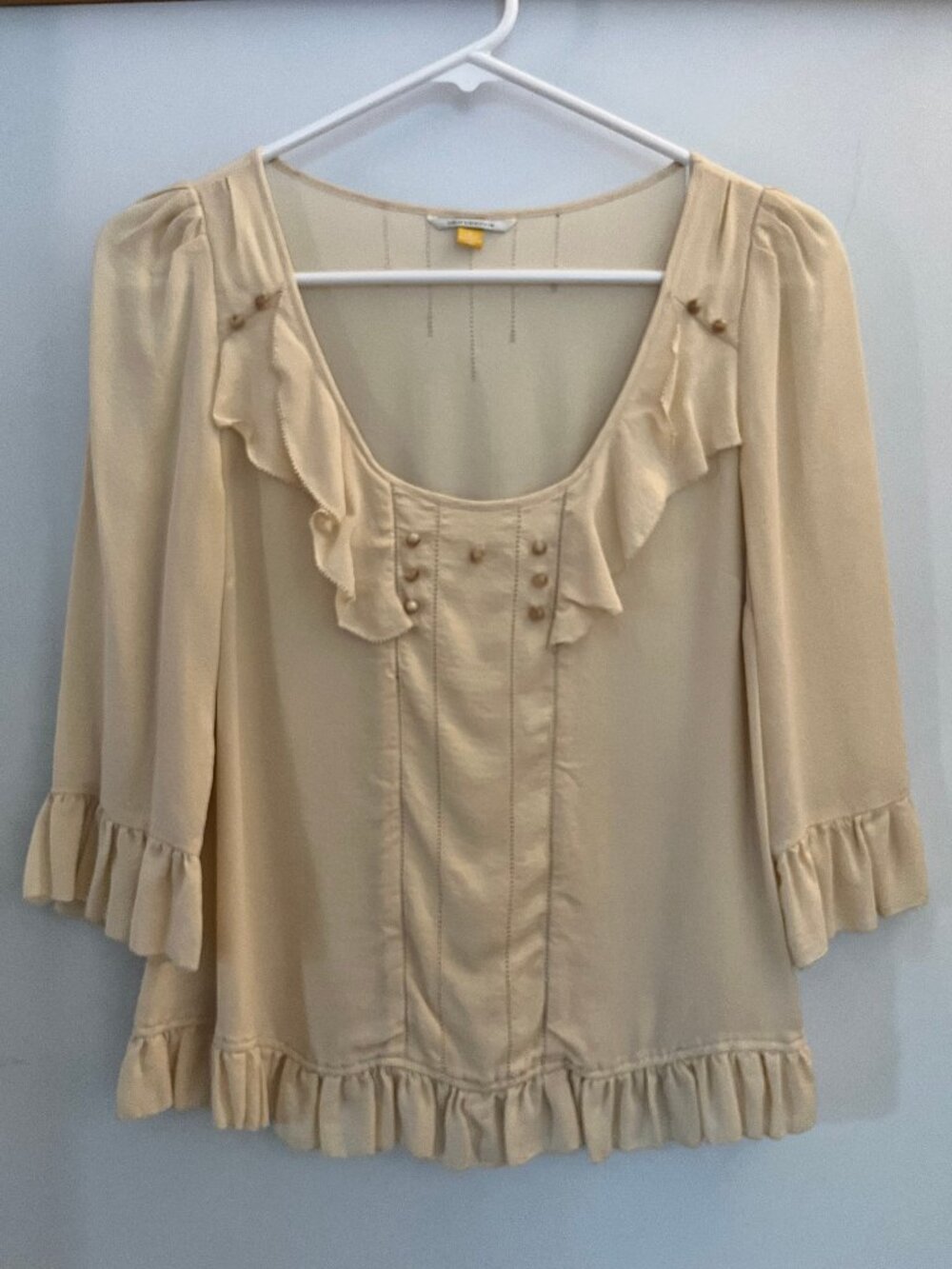 Leifsdottir Women's Ruffle Peasant Blouse Cream-colored Silk Size 0